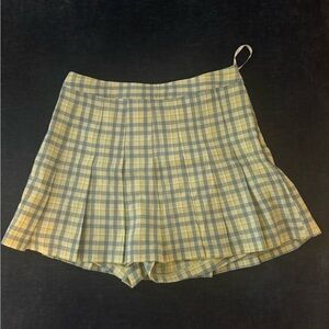 Yellow Plaid Pleated Skirt